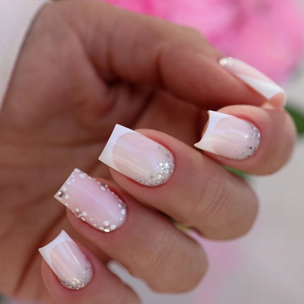Square Nails French Glitter Cuticle Accents Square Nails French Glitter Cuticle Accents