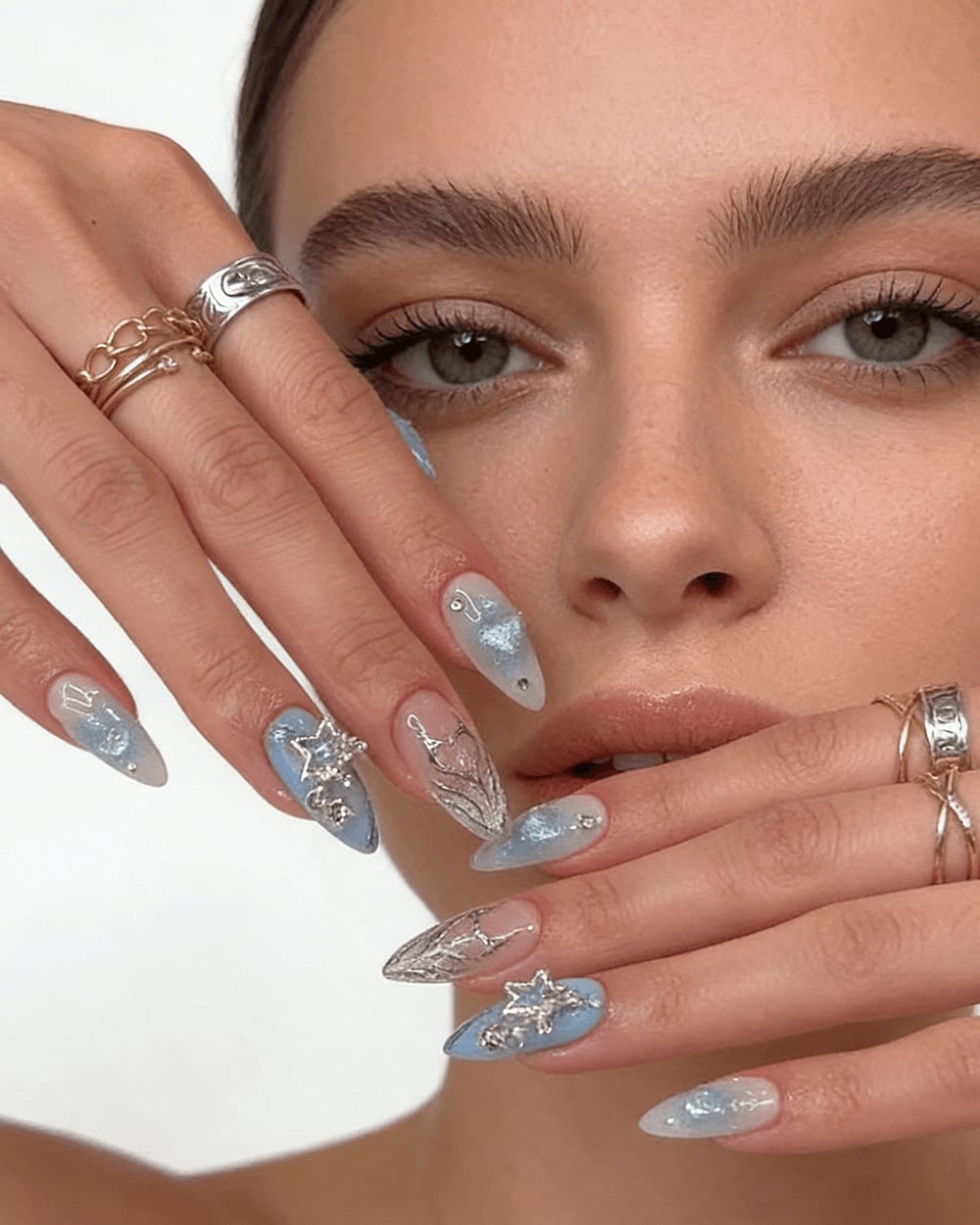 Long Stiletto Gradient Nails with 3D Star Charms Long Stiletto Gradient Nails with 3D Star Charms — Star Nails