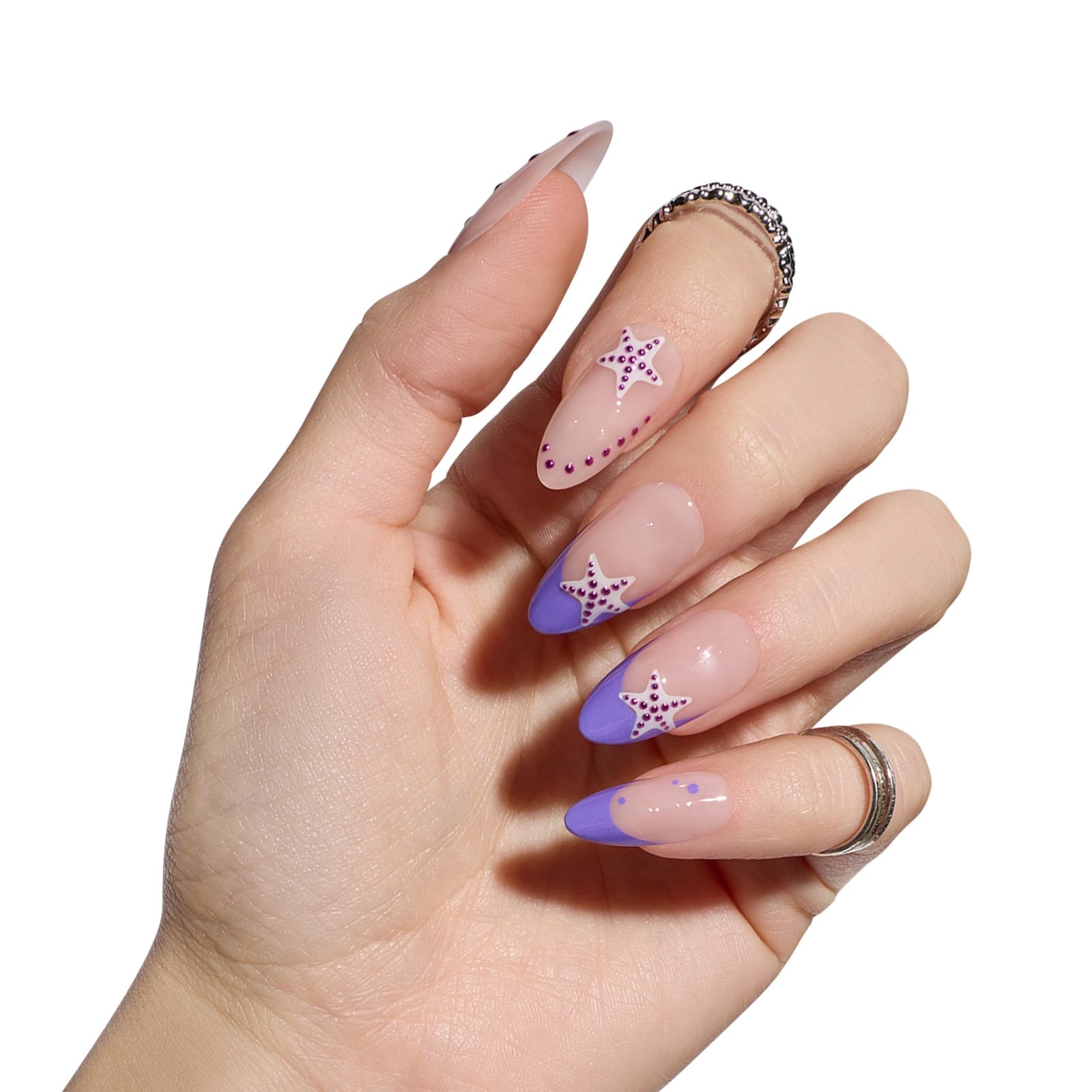 Medium Oval Milky with Gold Star Decals Medium Oval Milky with Gold Star Decals — Star Nails