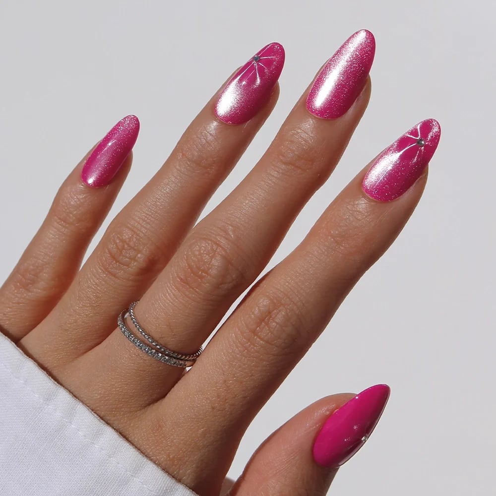 Medium Stiletto Hot Pink Shimmer Flower Medium Stiletto Hot Pink Shimmer Flower — Stiletto Nails