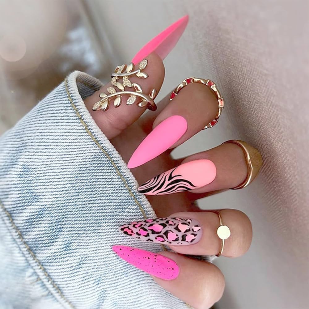 Long Stiletto Matte Hot Pink Animal Print Long Stiletto Matte Hot Pink Animal Print — Stiletto Nails