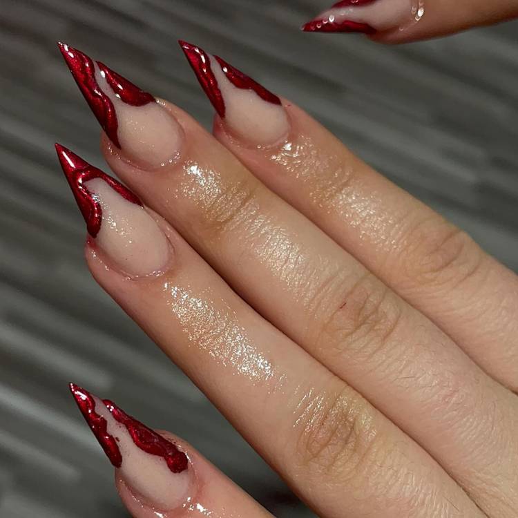 Extra Long Stiletto Red Metallic French Tips Extra Long Stiletto Red Metallic French Tips — Stiletto Nails