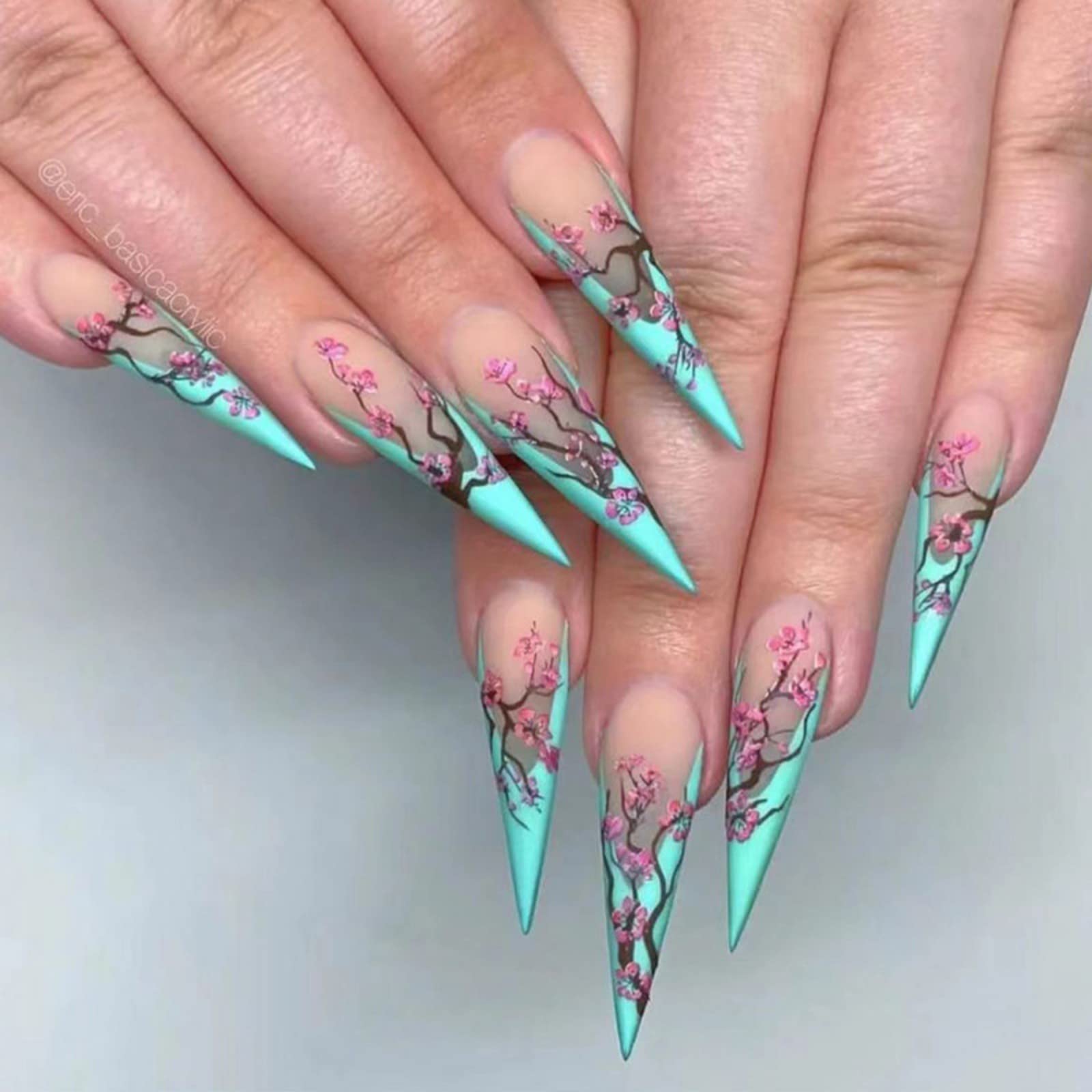 Extra Long Stiletto Cherry Blossom Nails Extra Long Stiletto Cherry Blossom Nails — Stiletto Nails
