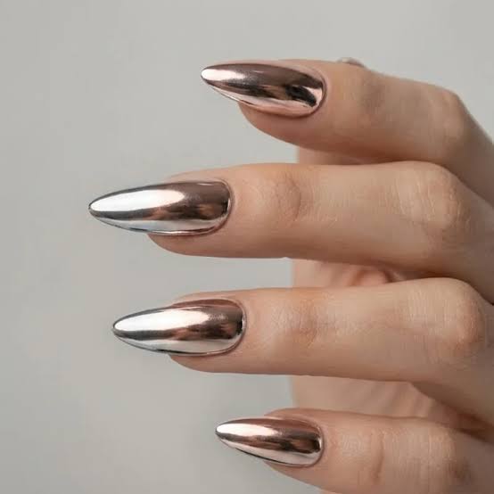 Long Stiletto Rose Gold Silver Chrome Long Stiletto Rose Gold Silver Chrome — Stiletto Nails