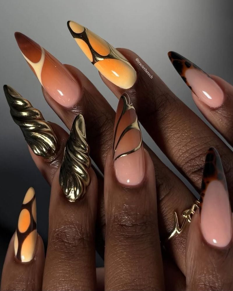 Very Long Stiletto Butterfly Leopard Gold Very Long Stiletto Butterfly Leopard Gold — Stiletto Nails