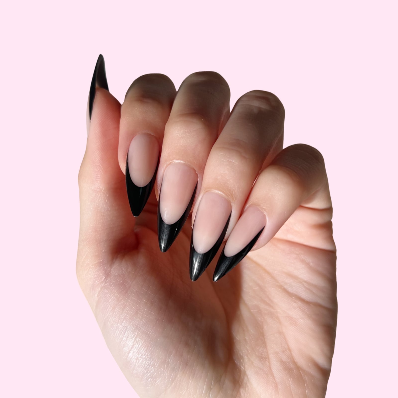 Long Stiletto Black French Tip Nails, Glossy Long Stiletto Black French Tip Nails, Glossy — Stiletto Nails