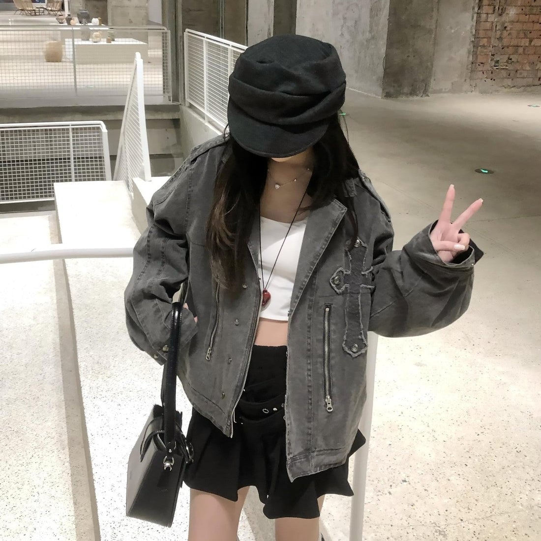 Embellished Denim Jacket With Mini Skirt Embellished Denim Jacket With Mini Skirt — Streetwear Outfits