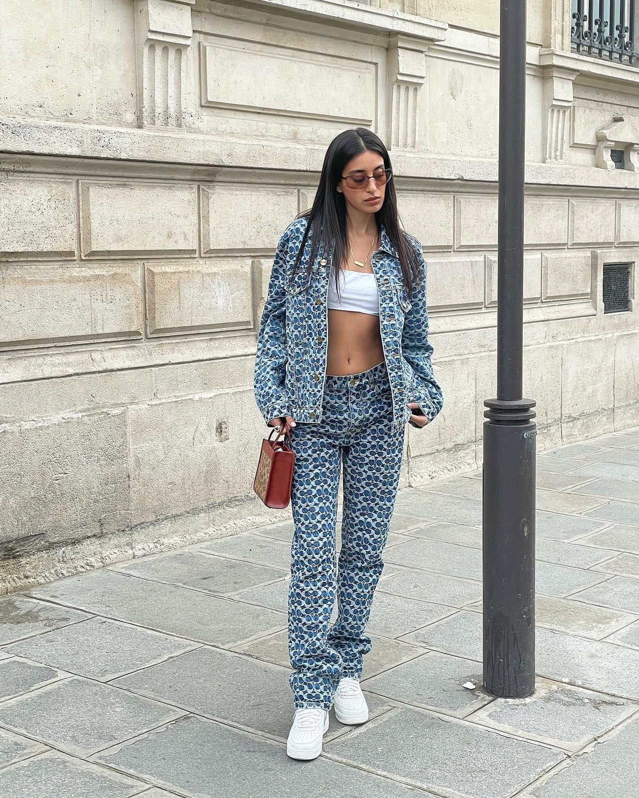 Matching Denim Set With Red Handbag Matching Denim Set With Red Handbag — Streetwear Outfits