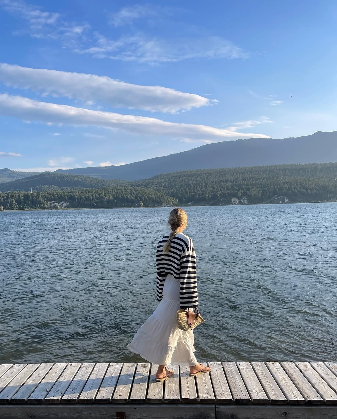 Striped Knit And White Tiered Skirt Vacation Look