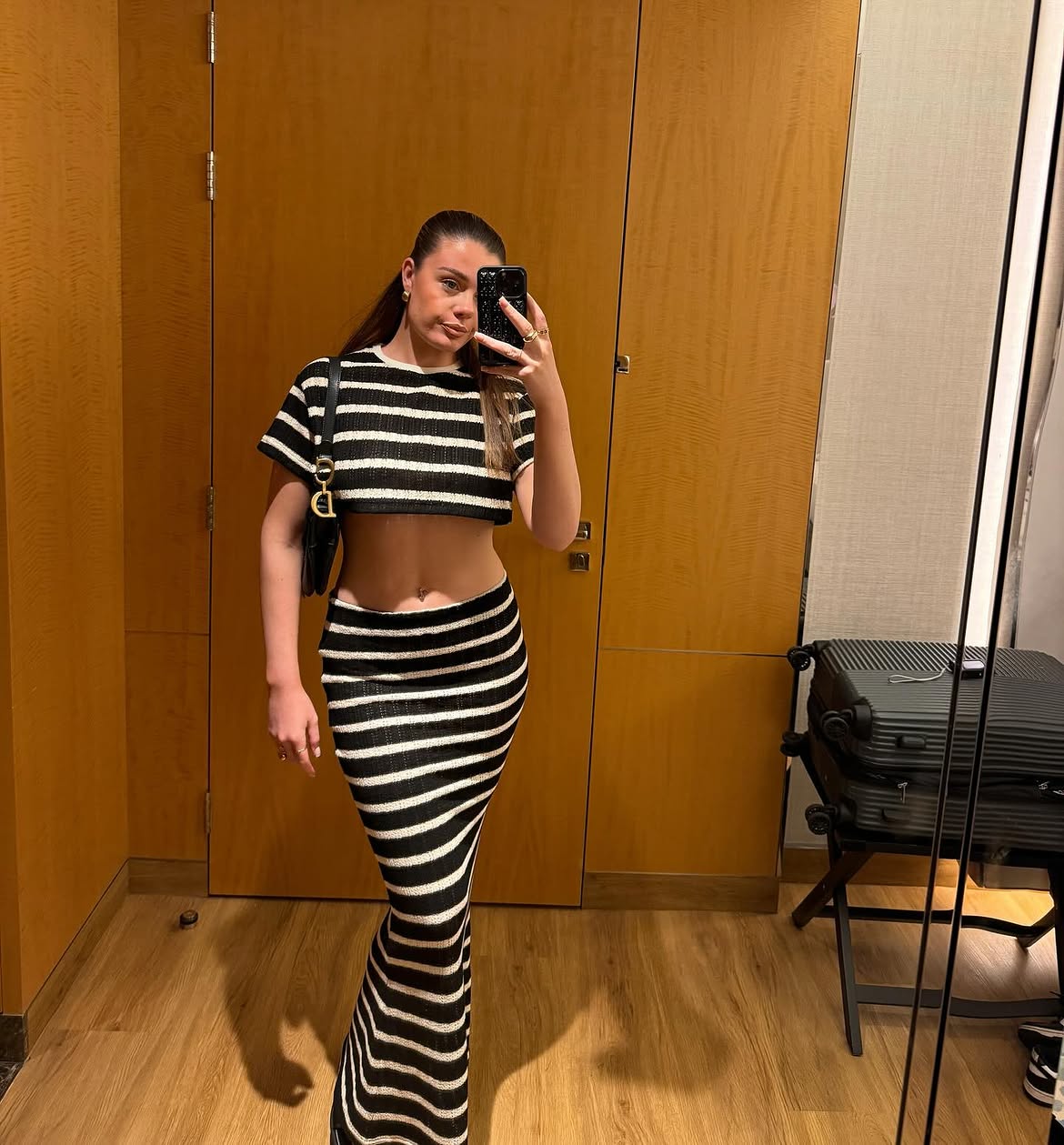 Striped Knit Crop Top And Maxi Skirt Holiday Set