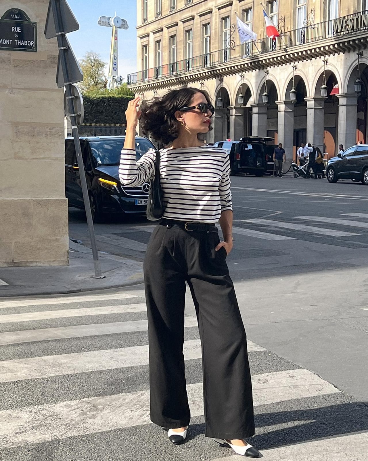 Monochromatic stripes with wide leg trousers Monochromatic stripes with wide leg trousers — Striped Top Outfit