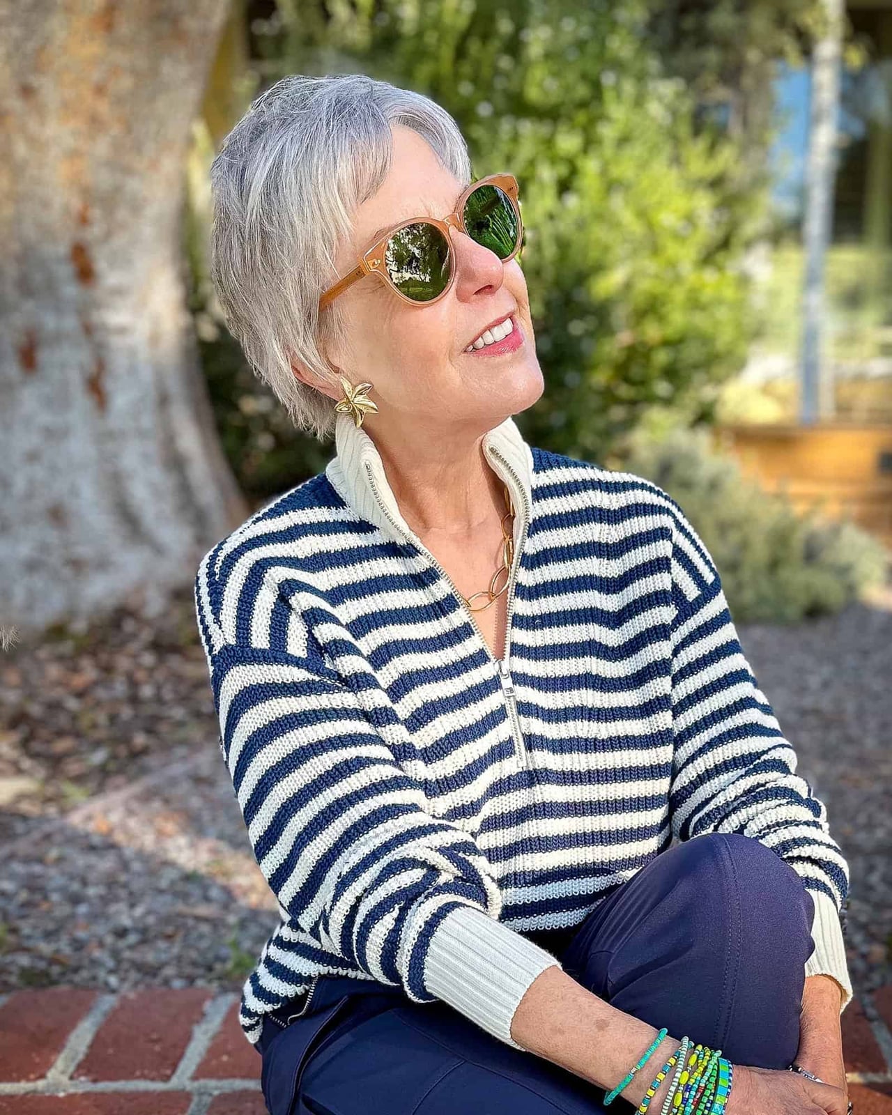 Quarter-zip striped sweater Quarter-zip striped sweater — Striped Top Outfit