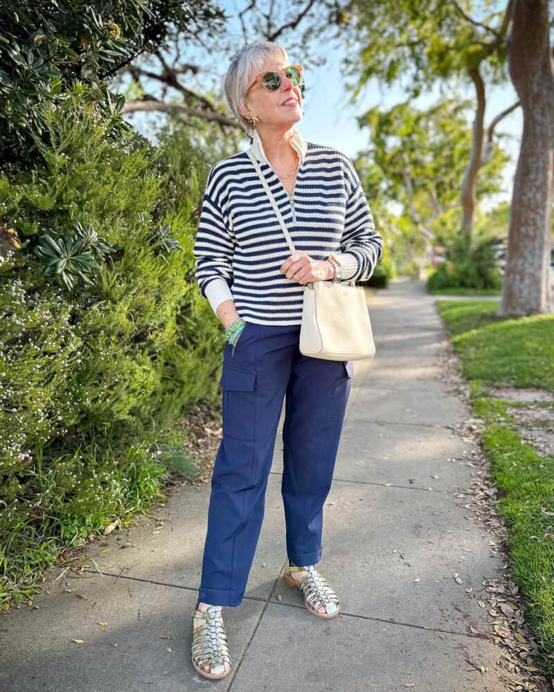 Striped quarter-zip with cargo pants Striped quarter-zip with cargo pants — Striped Top Outfit