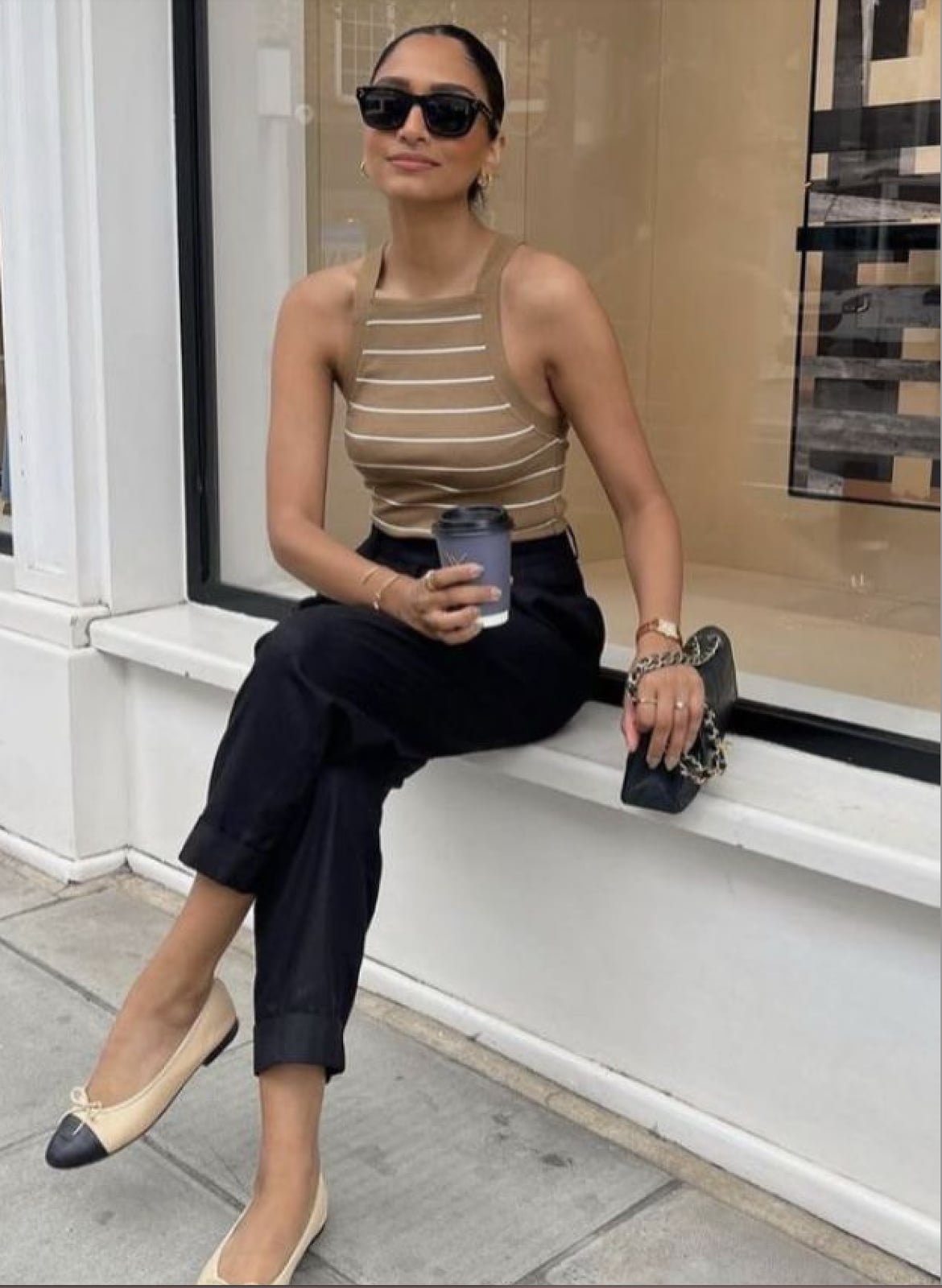 Knit tank top with cropped trousers Knit tank top with cropped trousers — Striped Top Outfit