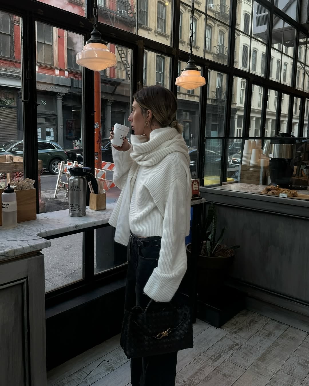 White ribbed turtleneck sweater with integrated scarf White ribbed turtleneck sweater with integrated scarf — Sweater Outfits for Women