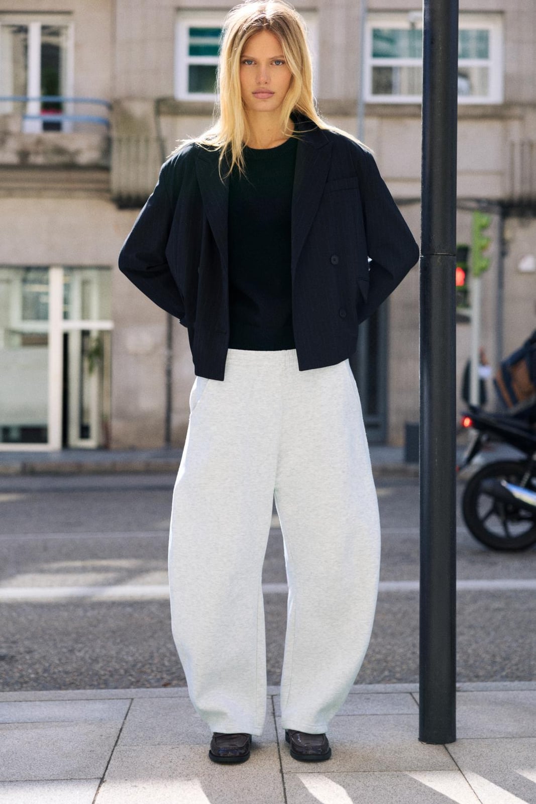 Light gray sweatpants with blazer and loafers, Extremely Wide Leg Light gray sweatpants with blazer and loafers, Extremely Wide Leg — Sweatpants Outfits