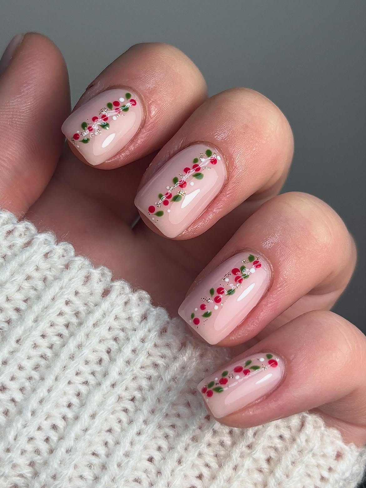 Sweet Berry Christmas French Tip Nails