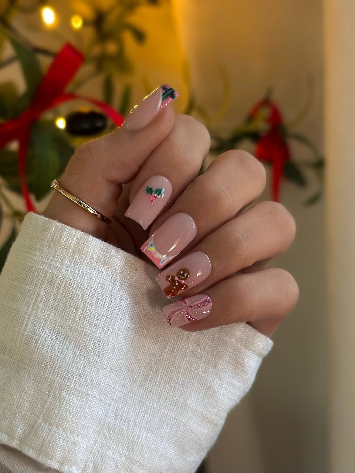 Sweet Gingerbread French Tip Nail Art