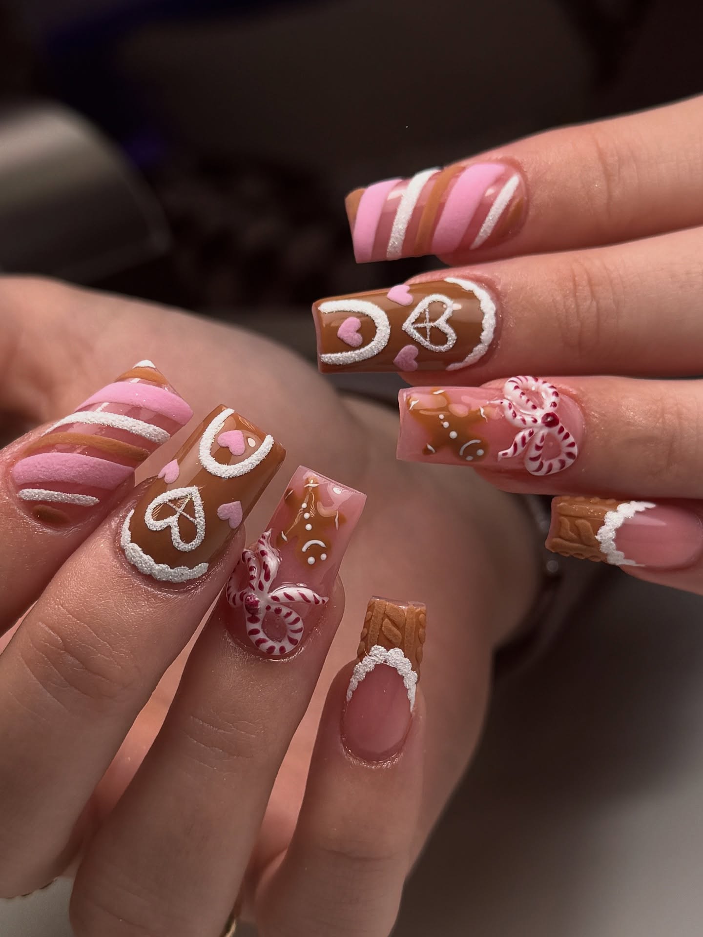 Sweet Gingerbread House Christmas French Tips