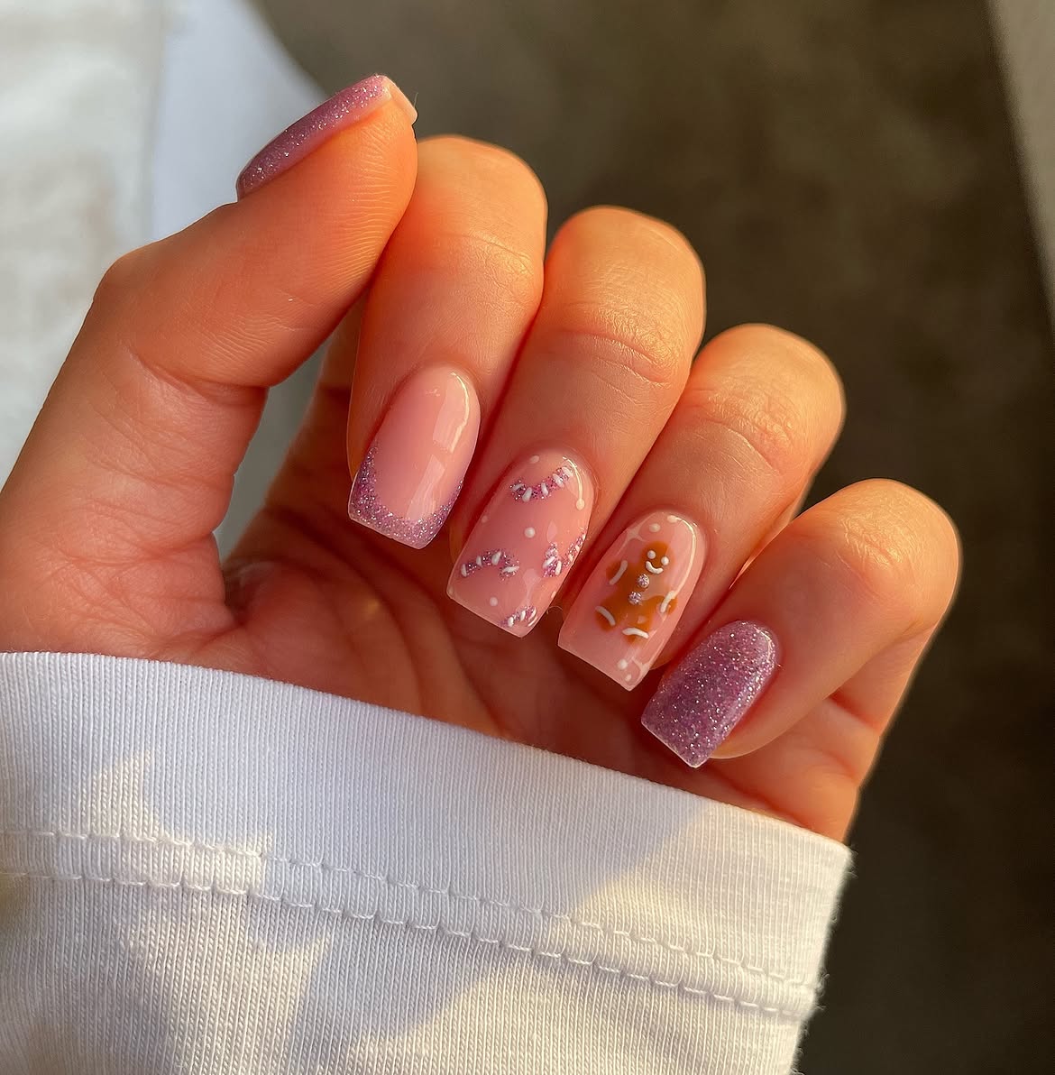 Sweet Gingerbread Man Holiday Square Nails