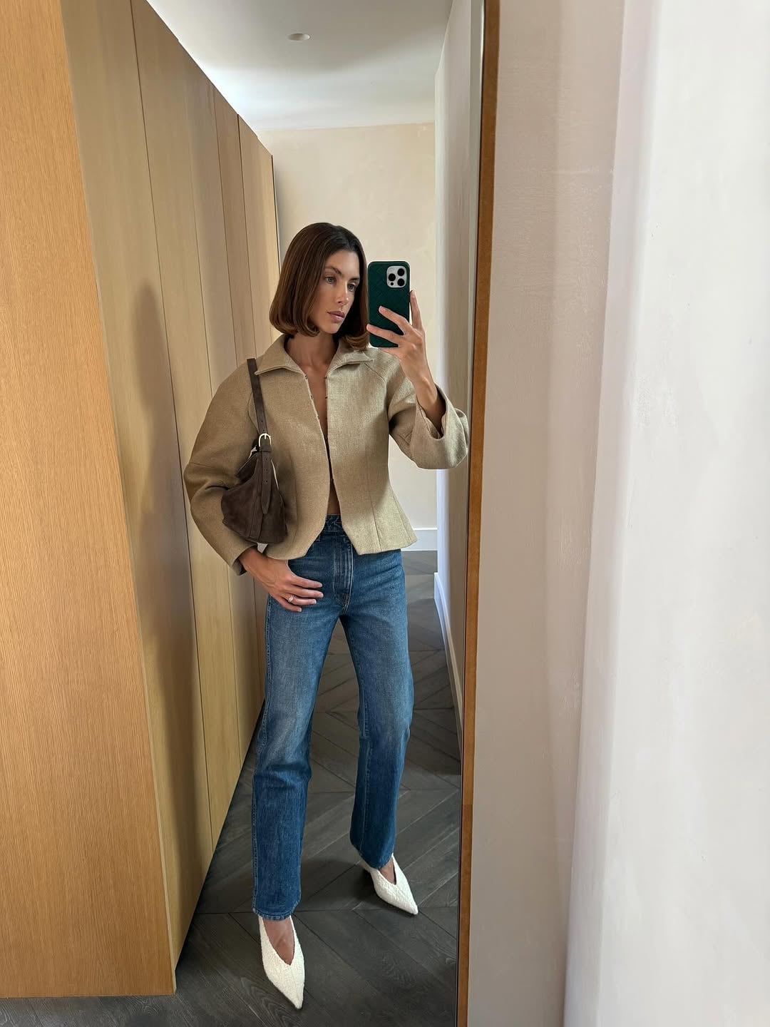 Tan Cropped Jacket With Blue Jeans Tan Cropped Jacket With Blue Jeans — Tan Outfits