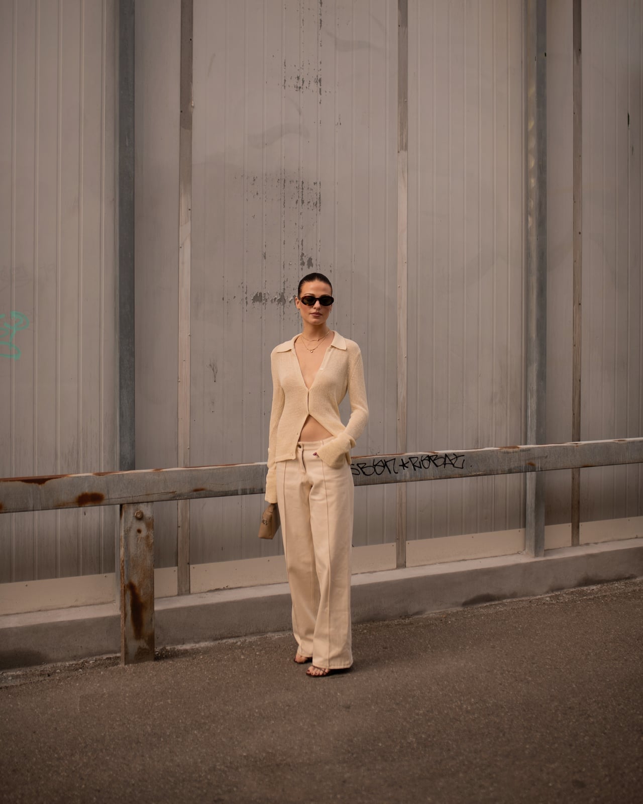 Cream Knit Top With Tan Wide-Leg Trousers Cream Knit Top With Tan Wide-Leg Trousers — Tan Outfits