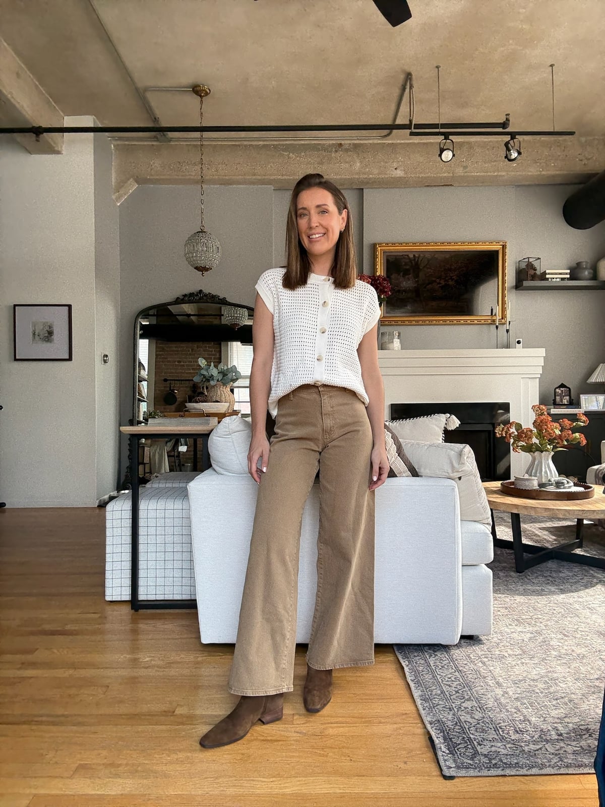 Corduroy trousers and knit vest for casual work Corduroy trousers and knit vest for casual work — Teacher Outfits