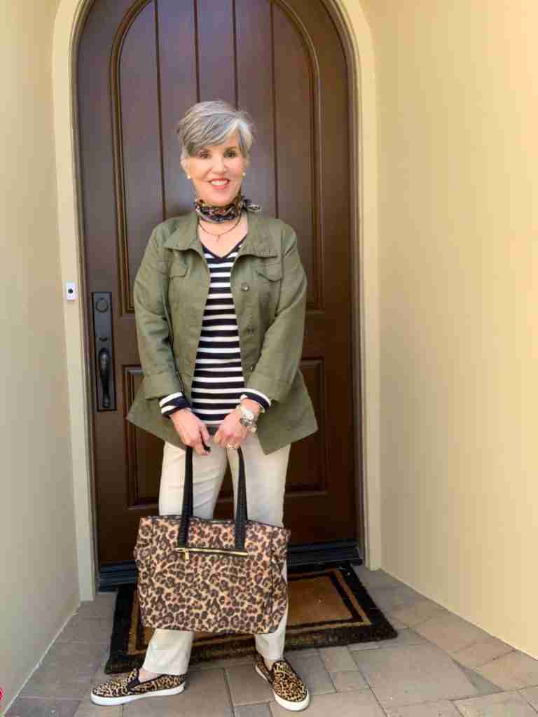 Utility jacket and striped top for a casual ensemble Utility jacket and striped top for a casual ensemble — Teacher Outfits
