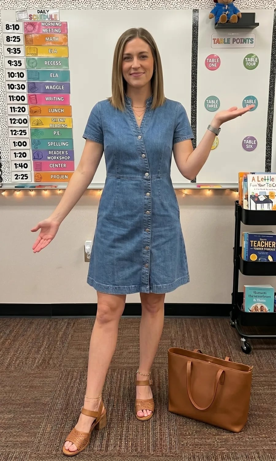 Denim shirt dress for a simple casual look Denim shirt dress for a simple casual look — Teacher Outfits