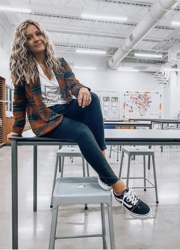 Plaid Jacket Over Graphic Tee Plaid Jacket Over Graphic Tee — Teacher Outfits Elementary
