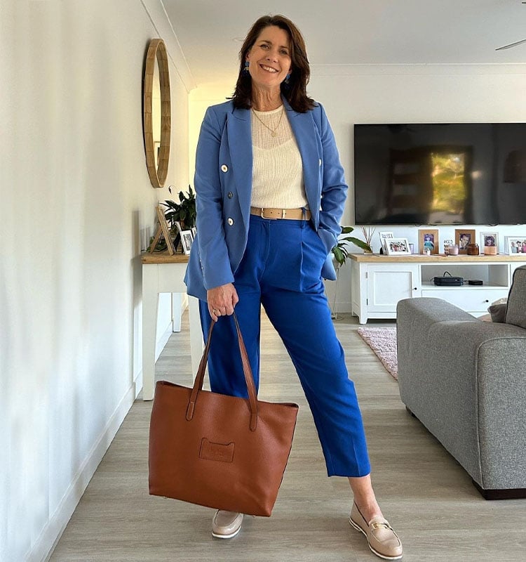 Blue Blazer With Pleated Trousers Blue Blazer With Pleated Trousers — Teacher Outfits Elementary