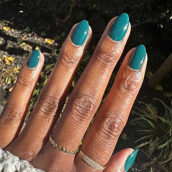 Matte Deep Teal Medium Almond Nails Matte Deep Teal Medium Almond Nails — Teal Nails