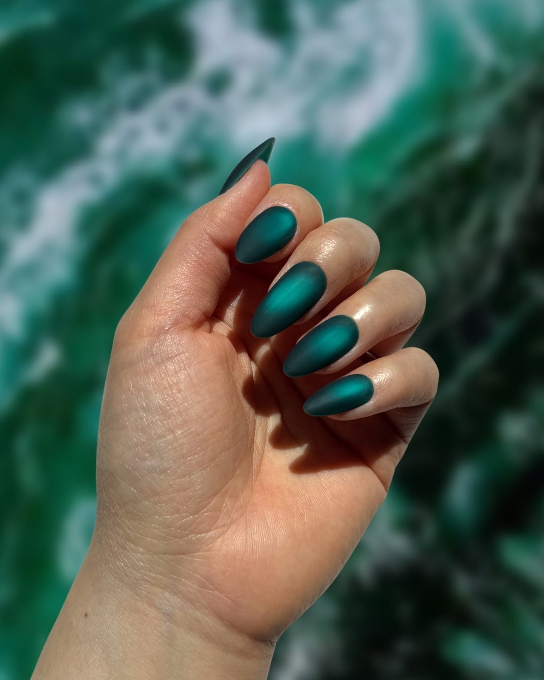 Velvety Matte Long Almond Teal Nails Velvety Matte Long Almond Teal Nails