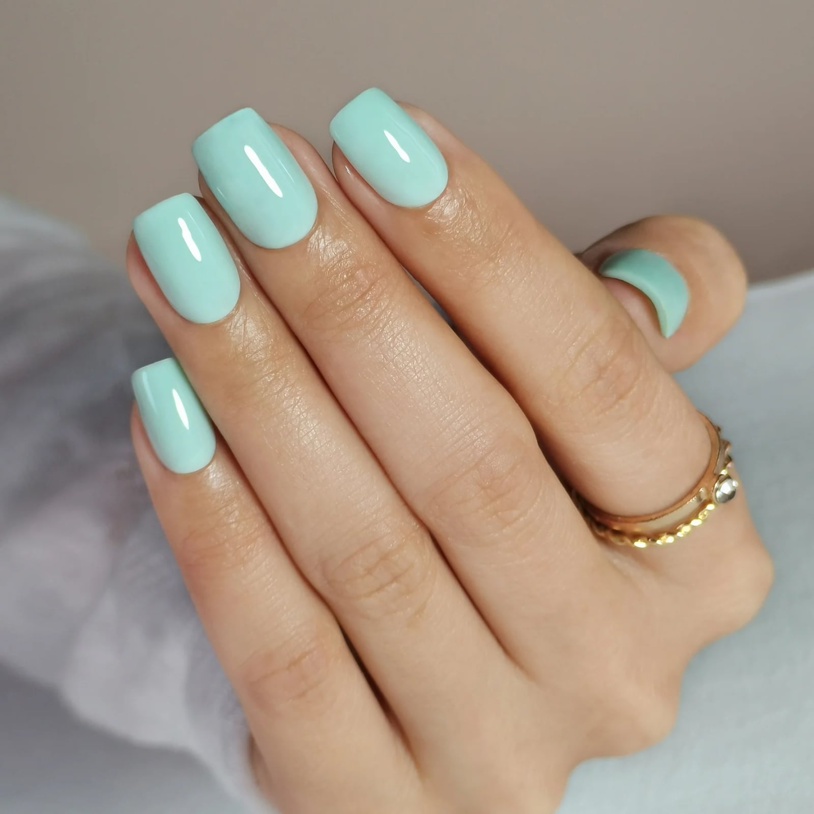 Solid Matte Short Square Teal Nails, Close-Up Take Solid Matte Short Square Teal Nails, Close-Up Take