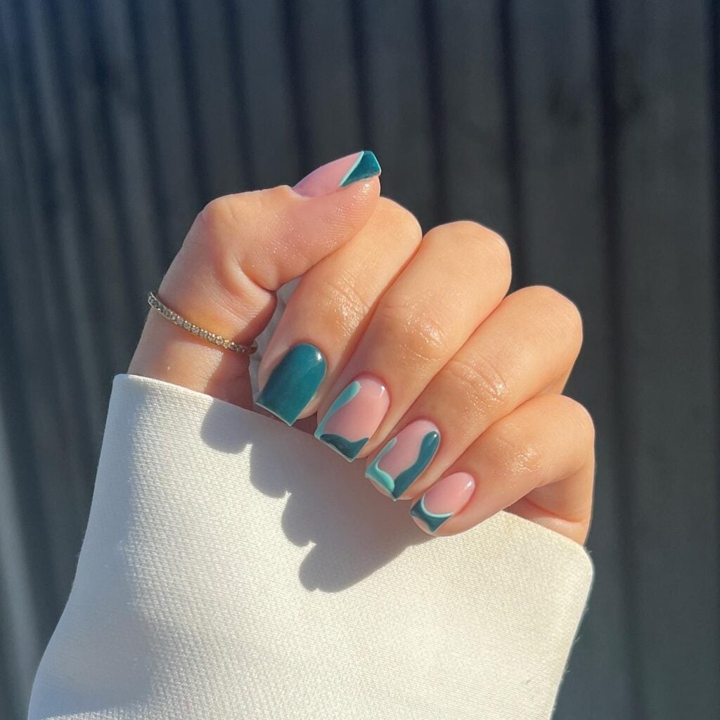 Teal French Tip Short Square Nails Teal French Tip Short Square Nails — Teal Nails