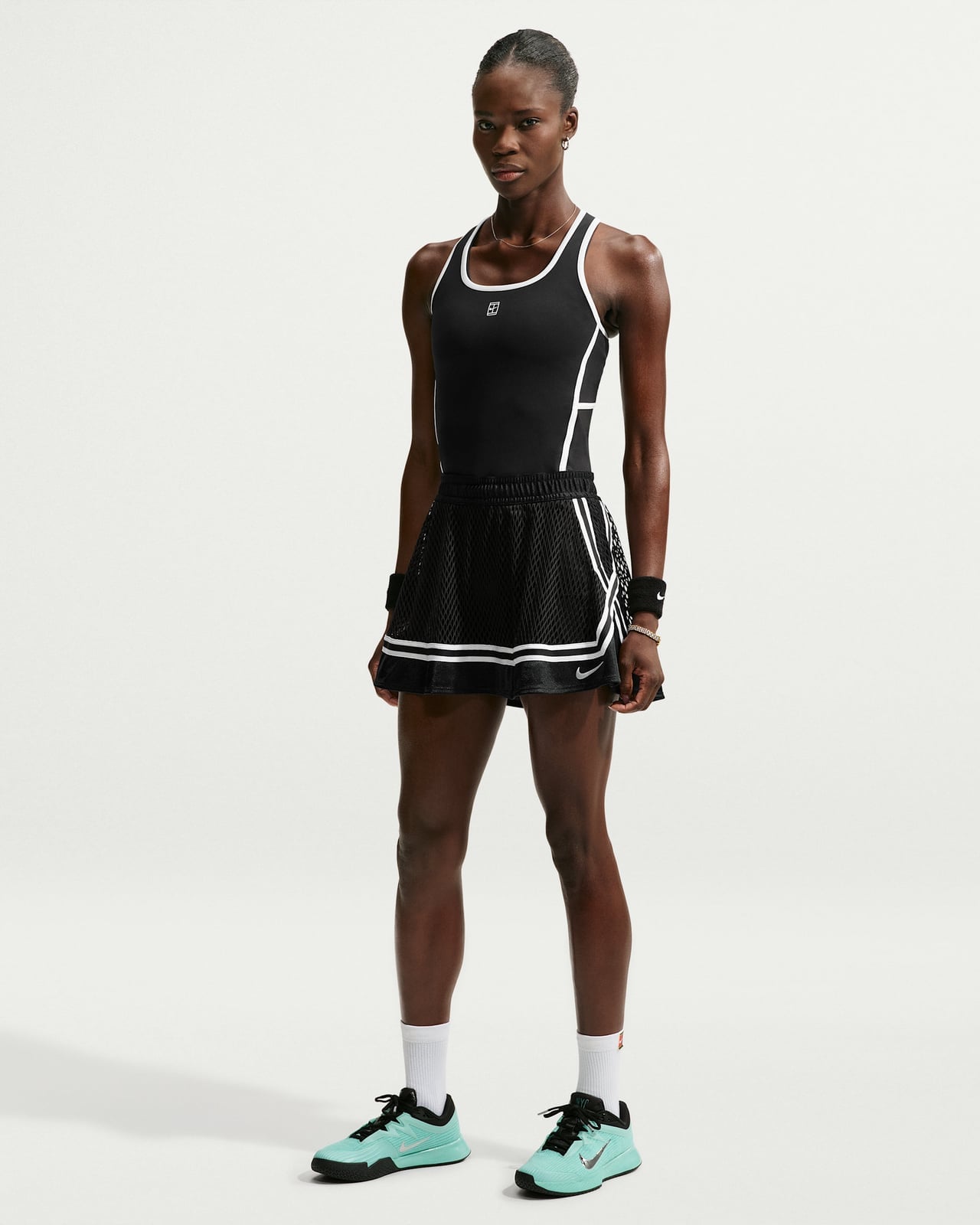 Black Mesh Tennis Skirt With Athletic Bodysuit Black Mesh Tennis Skirt With Athletic Bodysuit — Tennis Skirt Outfits