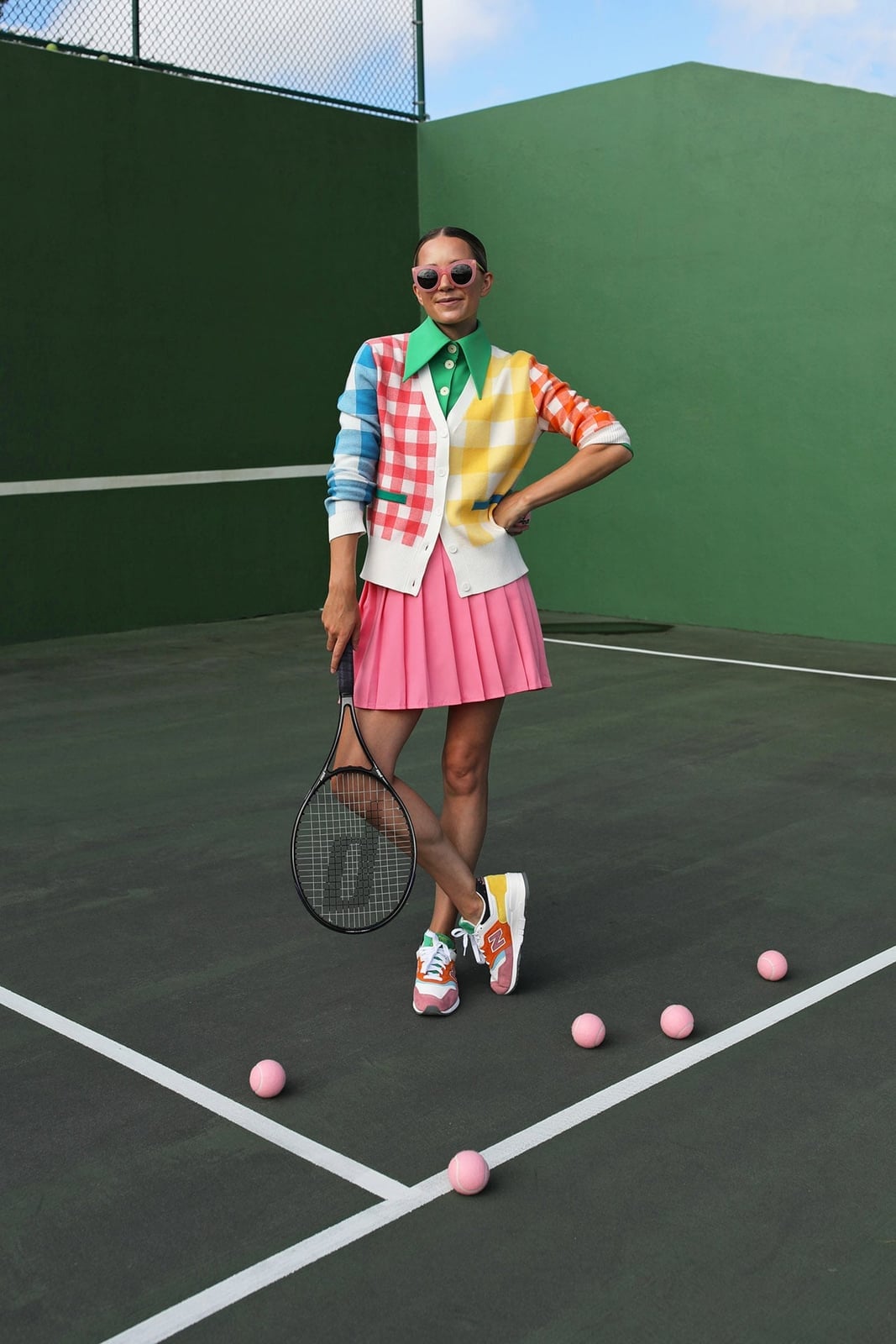 Pink Pleated Skirt With Checkered Cardigan Pink Pleated Skirt With Checkered Cardigan — Tennis Skirt Outfits