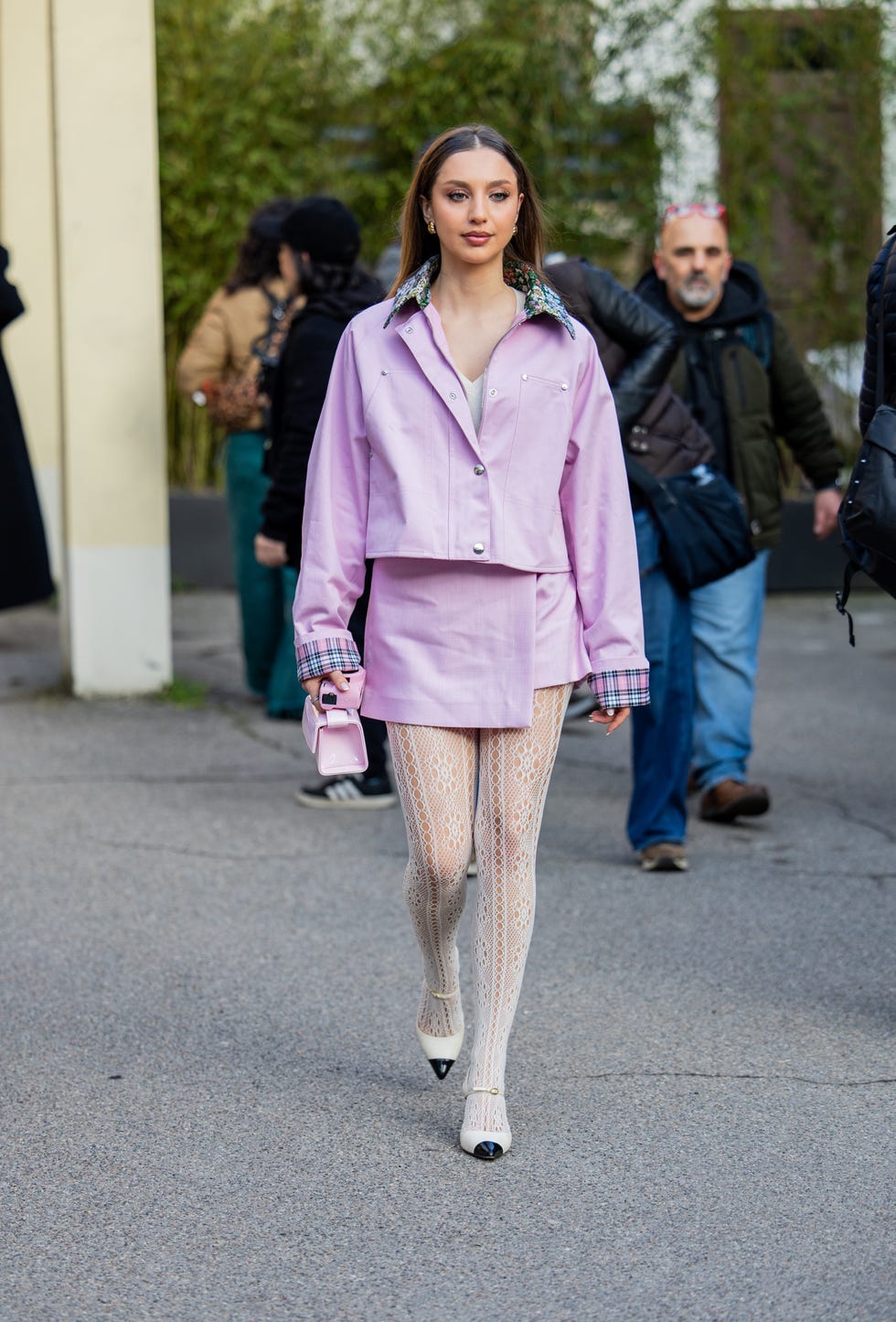 Lilac Cropped Jacket And Skirt Set With Lace Tights Lilac Cropped Jacket And Skirt Set With Lace Tights — Theater Outfits