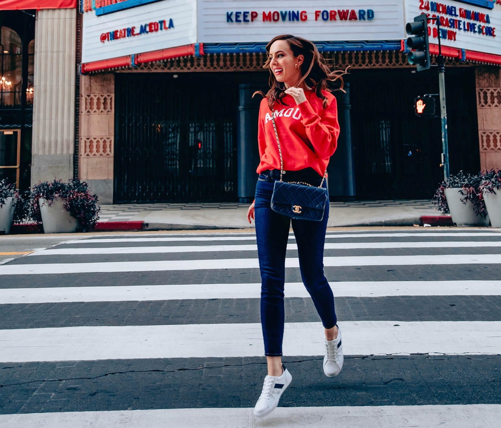 Red Sweatshirt With Skinny Jeans And Sneakers Red Sweatshirt With Skinny Jeans And Sneakers — Theater Outfits