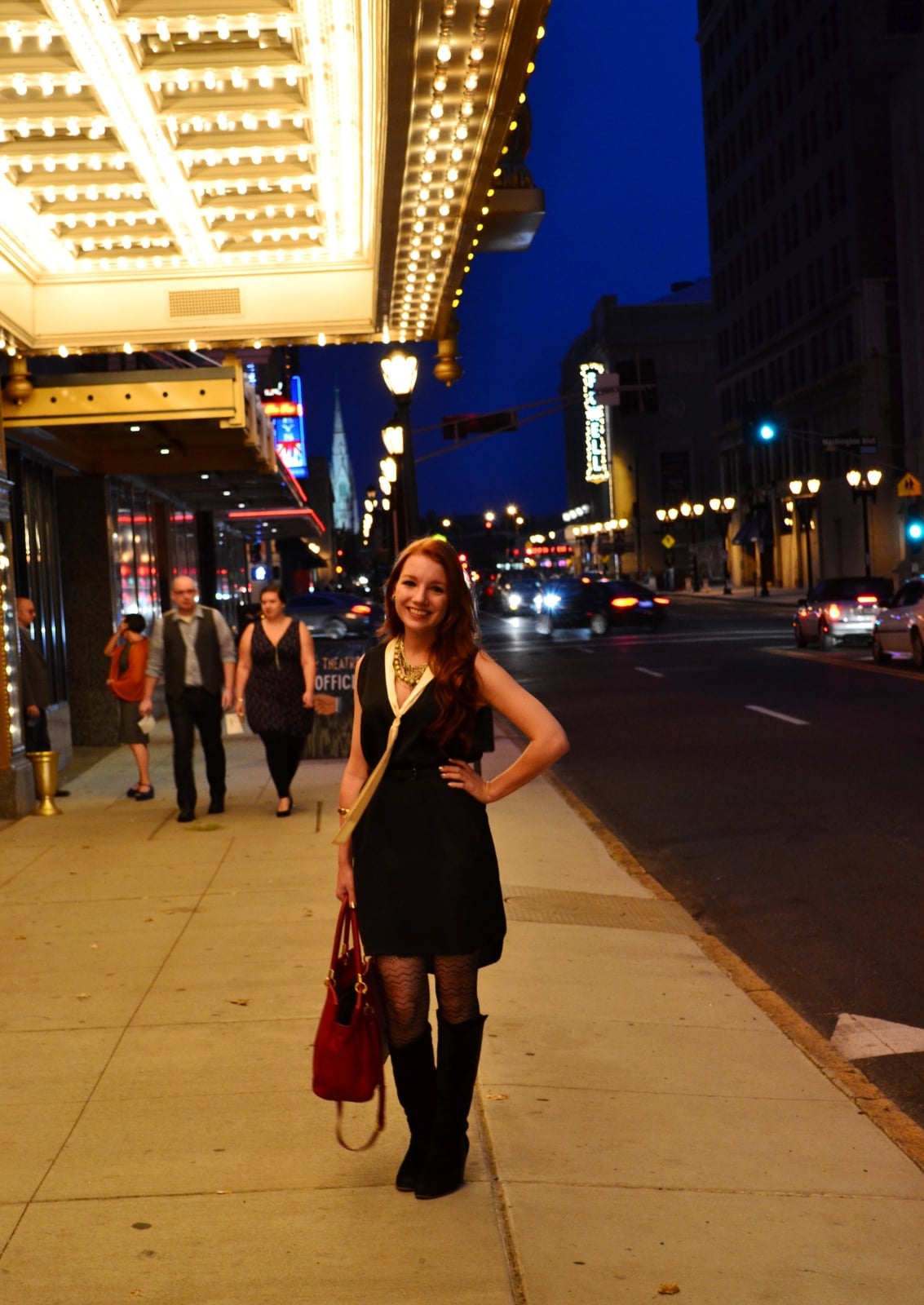 Black Sleeveless Dress With Knee-High Boots Black Sleeveless Dress With Knee-High Boots — Theater Outfits