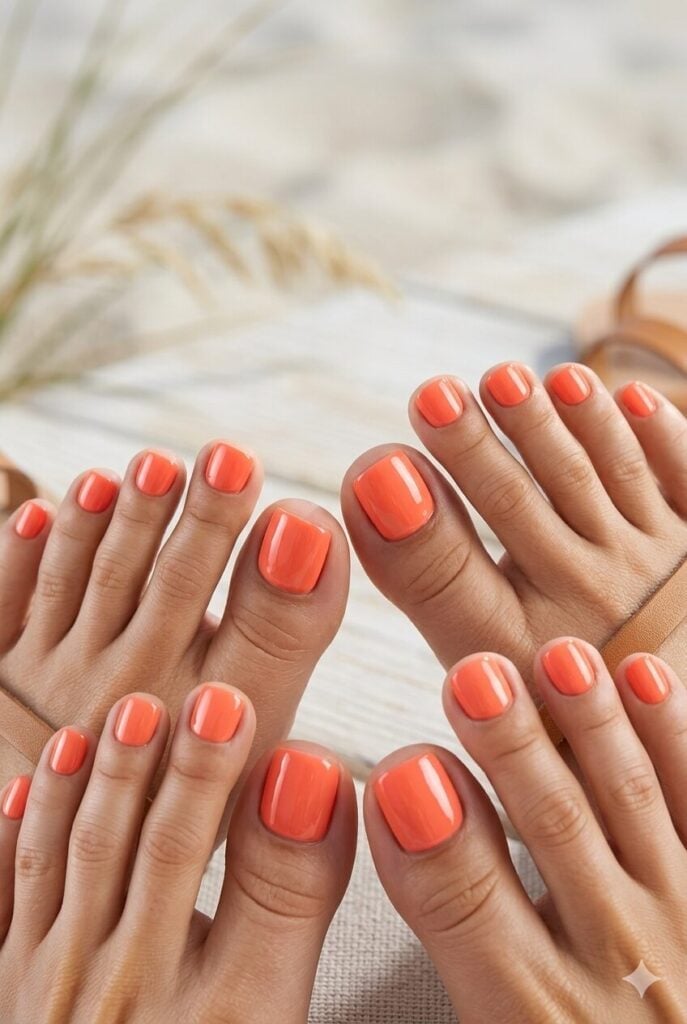 Glossy Coral Orange Summer Toes Glossy Coral Orange Summer Toes — Toe Nails Colors