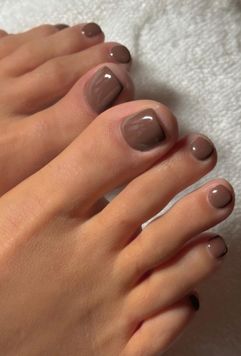 Taupe Brown Glossy Neutral Toes Taupe Brown Glossy Neutral Toes — Toe Nails Colors