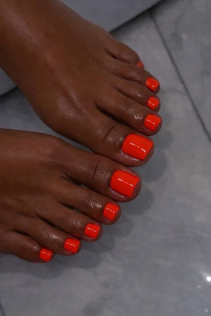 Vibrant Neon Orange Glossy Pedicure Vibrant Neon Orange Glossy Pedicure — Toe Nails Colors