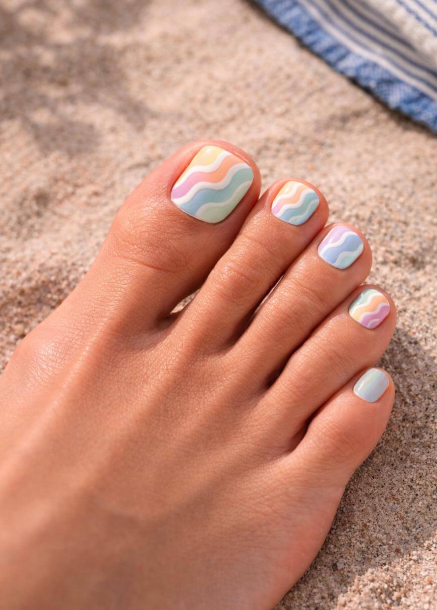 Pastel Wavy Lines Short Square Toe Nails Pastel Wavy Lines Short Square Toe Nails — Toe Nails Designs