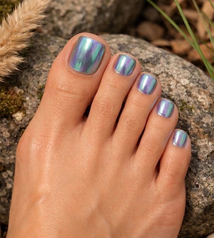 Iridescent Chrome Teal and Purple Toenails Iridescent Chrome Teal and Purple Toenails — Toenail Colors