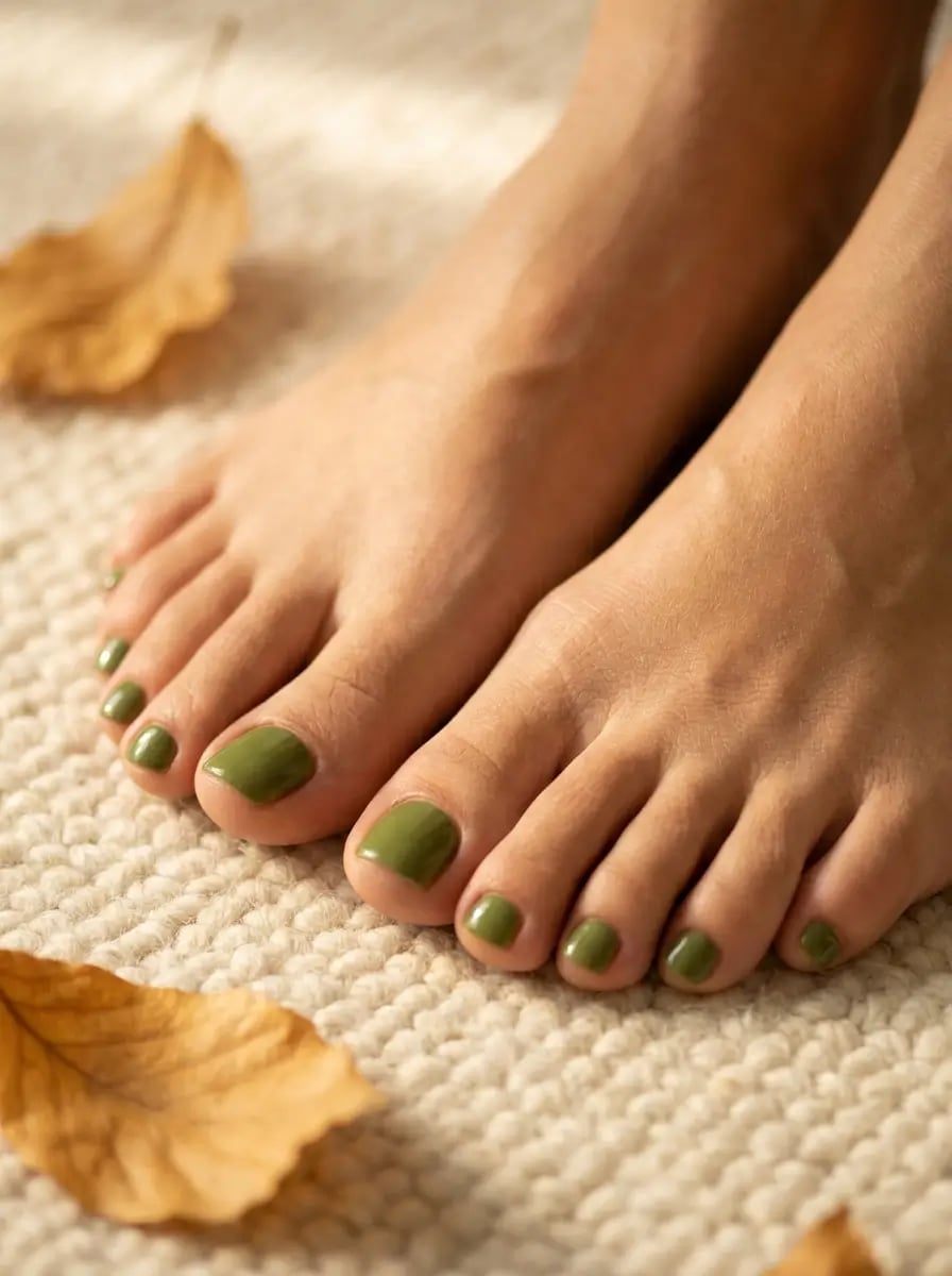 Muted Glossy Olive Green Toenails Muted Glossy Olive Green Toenails — Toenail Colors