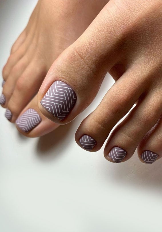 Muted Purple Matte Toenails with Geometric Lines Muted Purple Matte Toenails with Geometric Lines — Toenail Colors