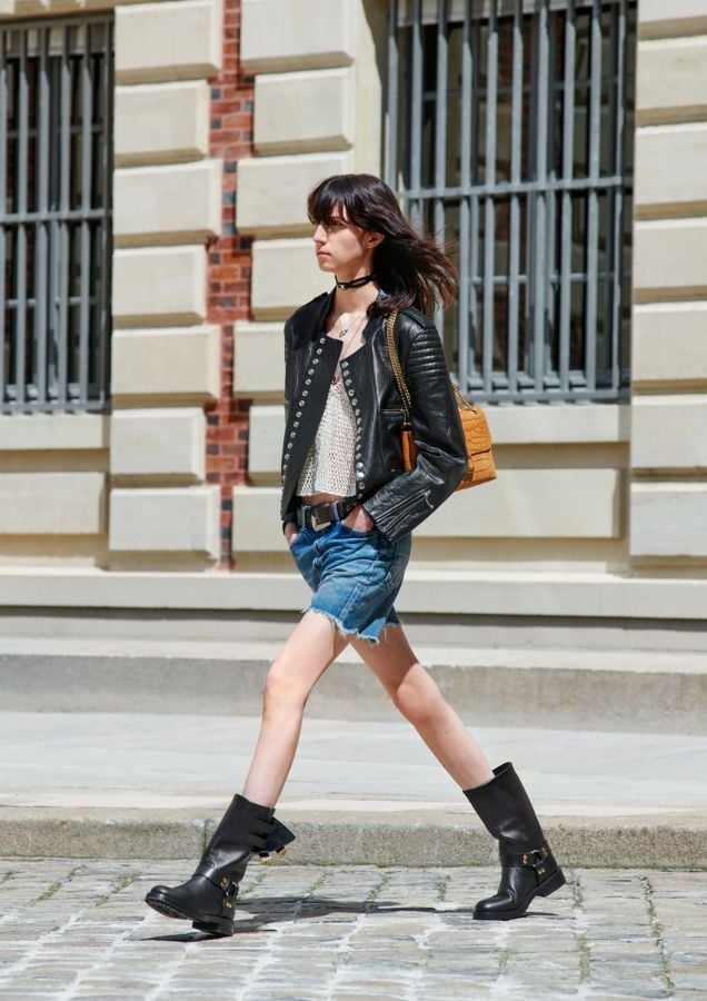 Leather Moto Jacket With Distressed Denim Shorts Leather Moto Jacket With Distressed Denim Shorts — Tomboy Outfits