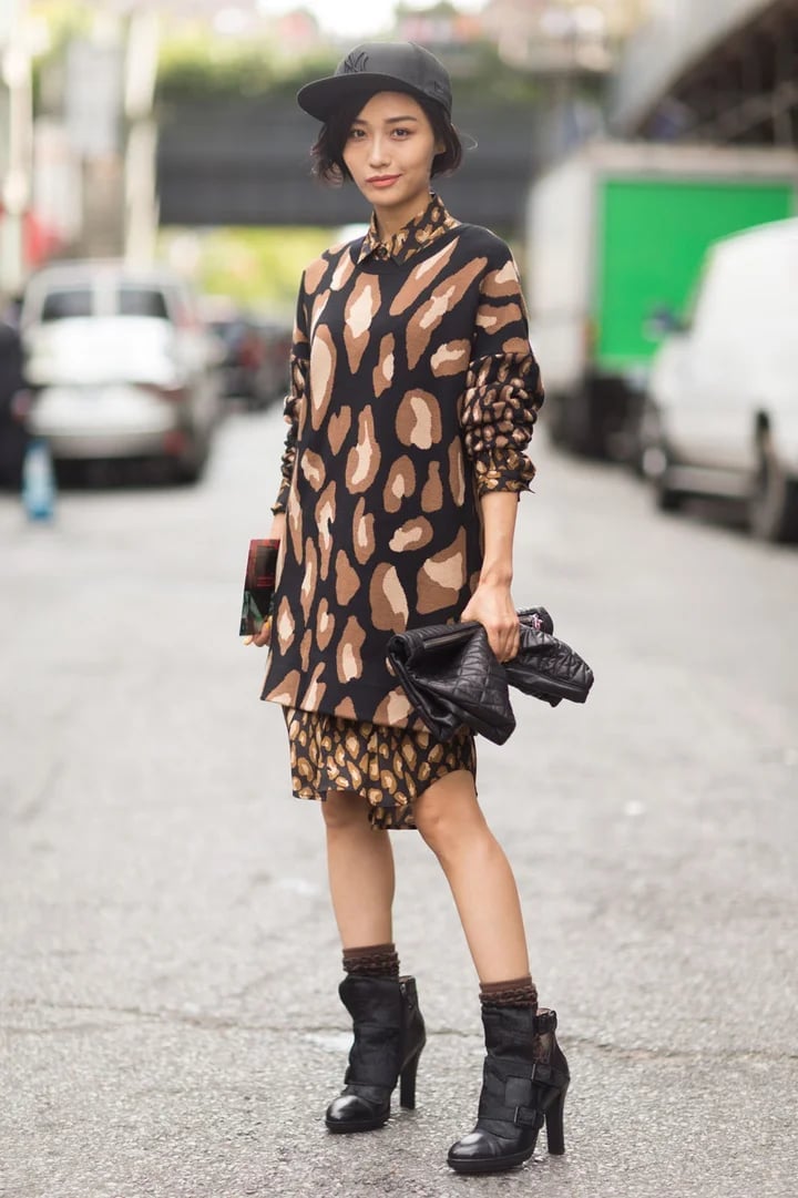 Leopard Print Dress Over Patterned Underdress Leopard Print Dress Over Patterned Underdress — Tomboy Outfits