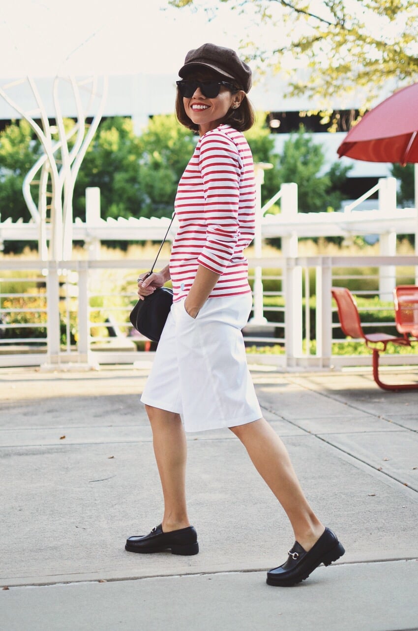 Striped Shirt With Chino Shorts And Newsboy Cap Striped Shirt With Chino Shorts And Newsboy Cap — Tomboy Outfits